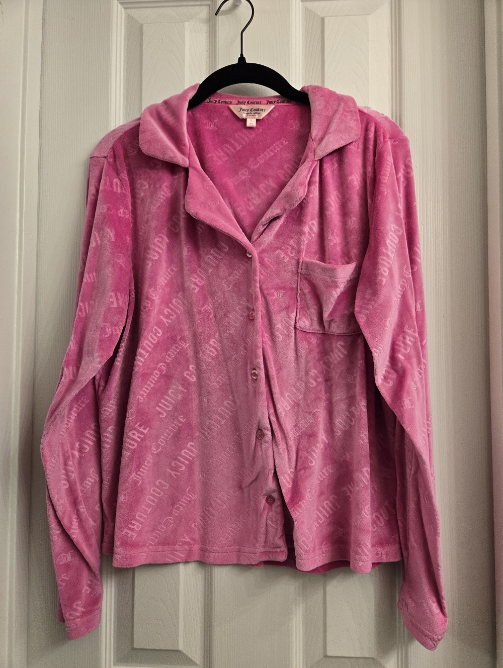 Juicy Couture Pink Velour Button-Up Pajama Top
